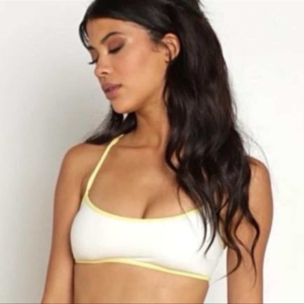 L*Space Pamela Bikini Top Cream & Lemon, Adjustable Straps Padded Size Small